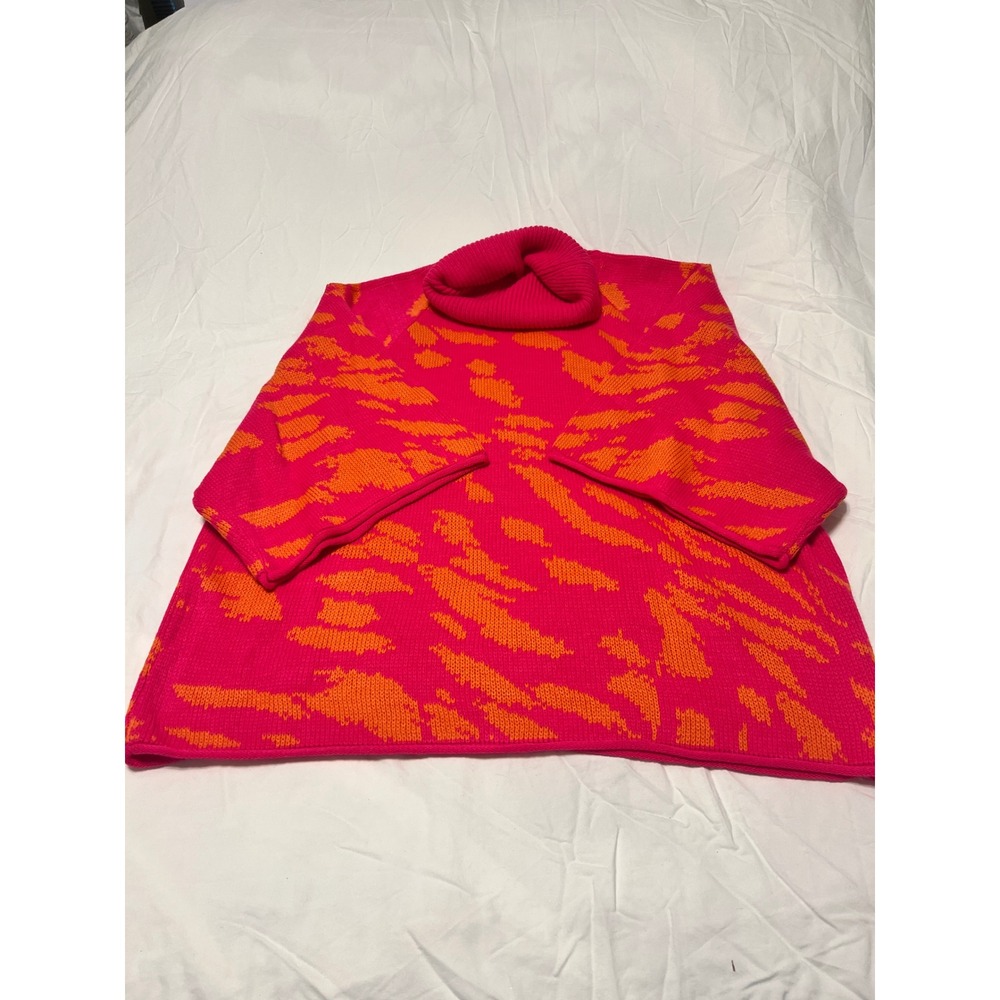 Jodifl Womens Pink Orange Abstract Turtleneck Sweater Oversized Knit Large
